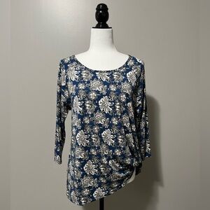 Haggar Clothing Petite 3/4 Sleeve Boatneck Tee Floral Print Stretch